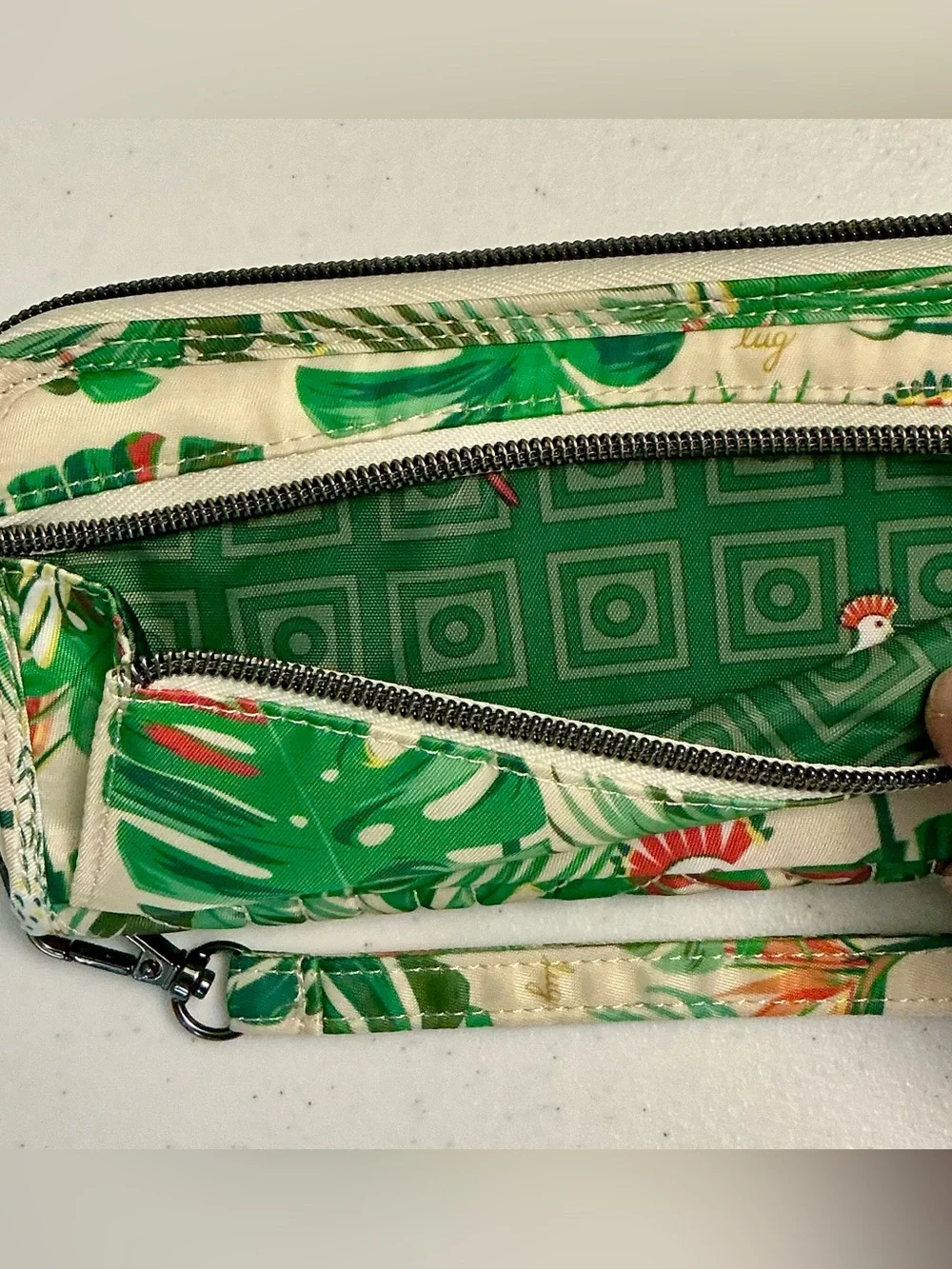 Lug Straddle Zip Around RFID Wristlet Waller Tropical Birds Cream NWT